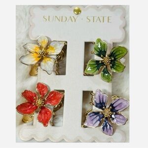NWT ⚜️🌺⚜️ Sunday State Pink, Orange, Purple, Blue Floral Hair Clips Set of 4
